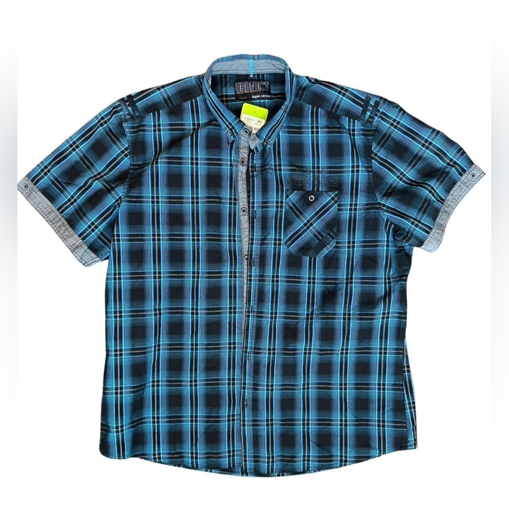 Urban District Angelo Litrico Short Sleeve Button Down Black Blue Men’s Size XXL